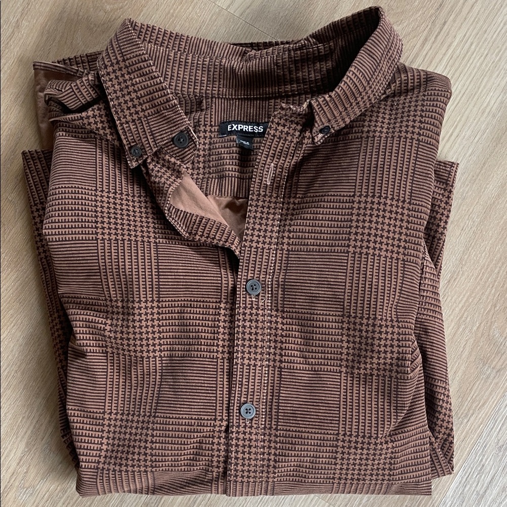 Express Men's Brown Patterned Shirt Size XXL